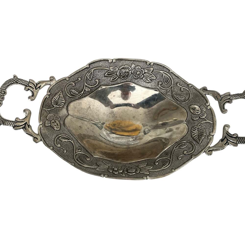 Studio Silversmiths Silver Plated Floral Footed Oblong Candy Trinket Dish